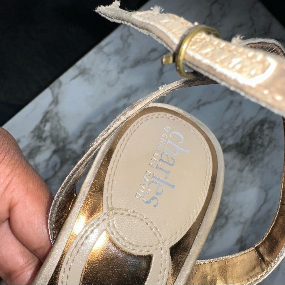 Charles David Formal Gold Heels with Rhinestone Bow Accents - Picture 7 of 13